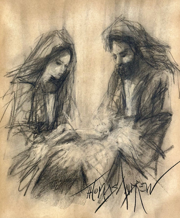 Nativity Scene / Sepia Charcoal