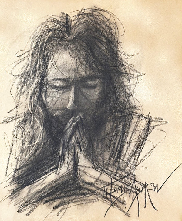 Jesus Praying 01 / Sepia Charcoal