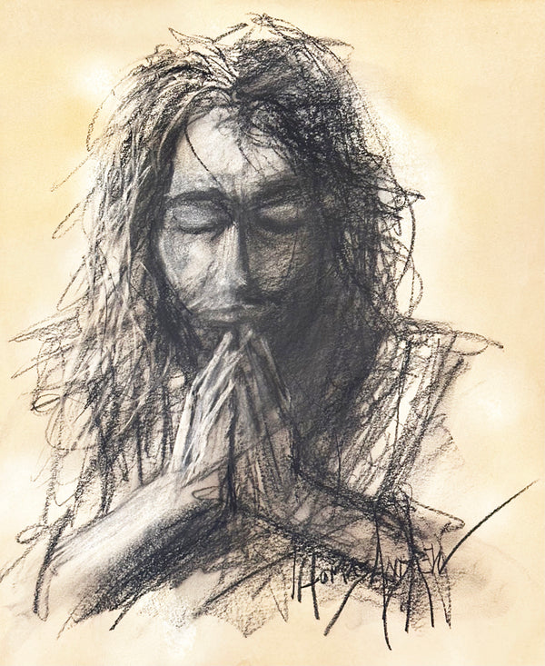 Jesus Praying 02 / Sepia Charcoal