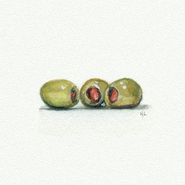 Olives miniature watercolor reproduction by Karen Libecap