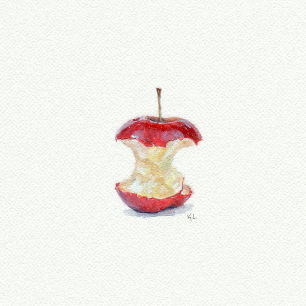 Apple Core Miniature watercolor reproduction by Karen Libecap