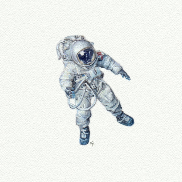 Astronaut Miniature watercolor reproduction by Karen Libecap