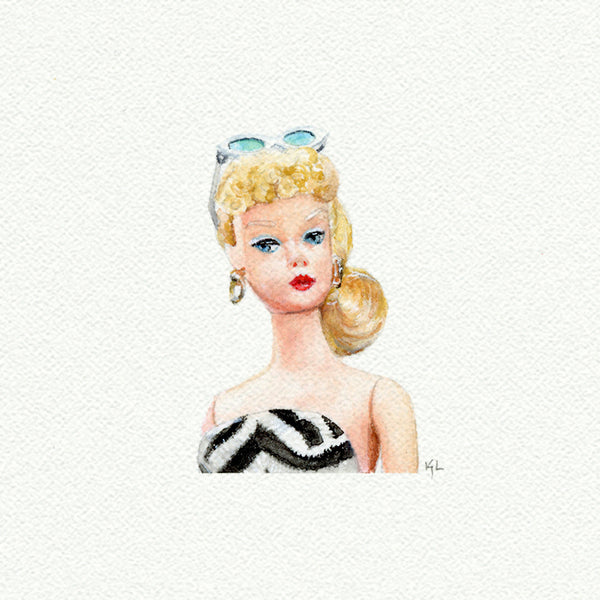 Barbie Miniature watercolor reproduction by Karen Libecap