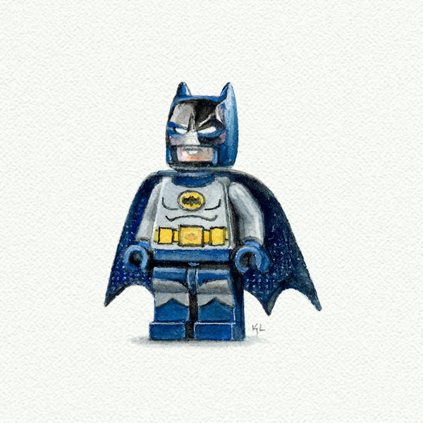 Batman Lego Miniature watercolor reproduction by Karen Libecap