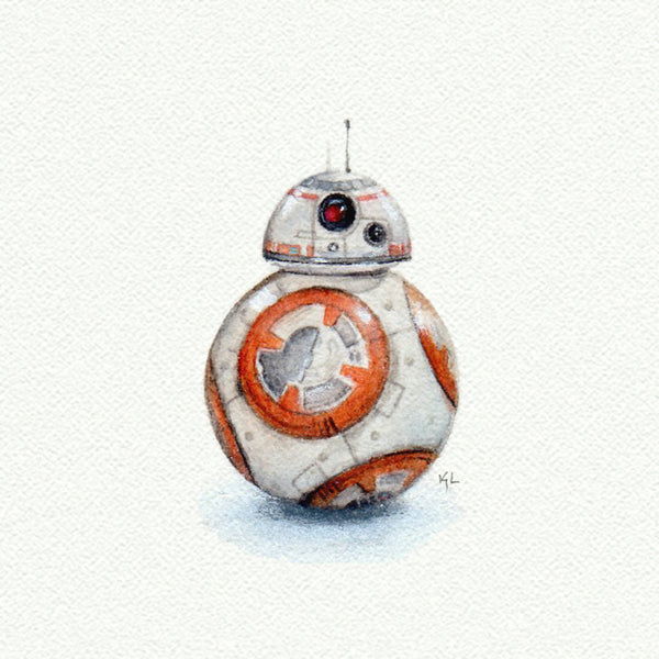 BB-8 Starwars Droid Miniature watercolor reproduction by Karen Libecap