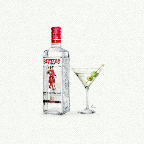 Beefeater Gin Martini Miniature watercolor reproduction by Karen Libecap