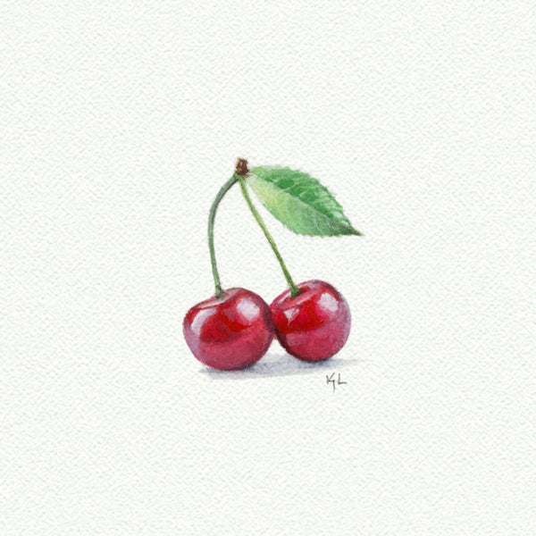 Cherries Miniature watercolor reproduction by Karen Libecap