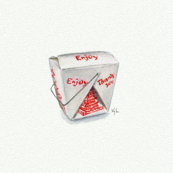 Chinese Takeout Miniature watercolor reproduction by Karen Libecap