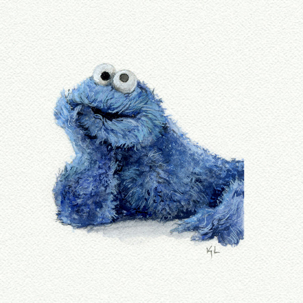 Cookie Monster Miniature watercolor reproduction by Karen Libecap