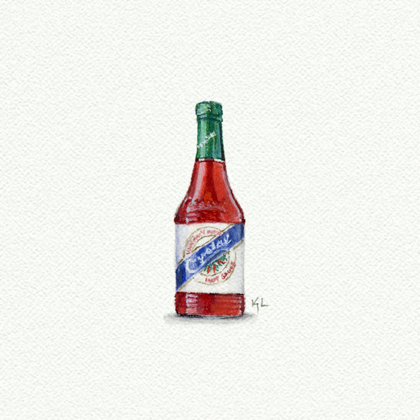 Crystal's Hot Sauce Miniature watercolor reproduction by Karen Libecap