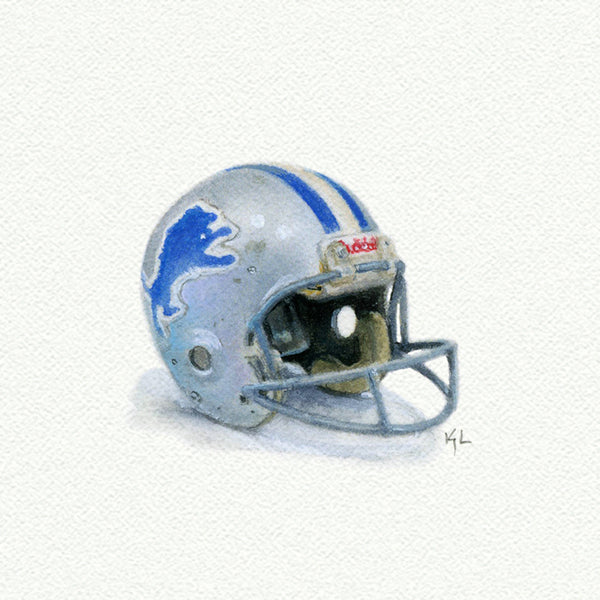 Detroit Lions Helmet Miniature watercolor reproduction by Karen Libecap