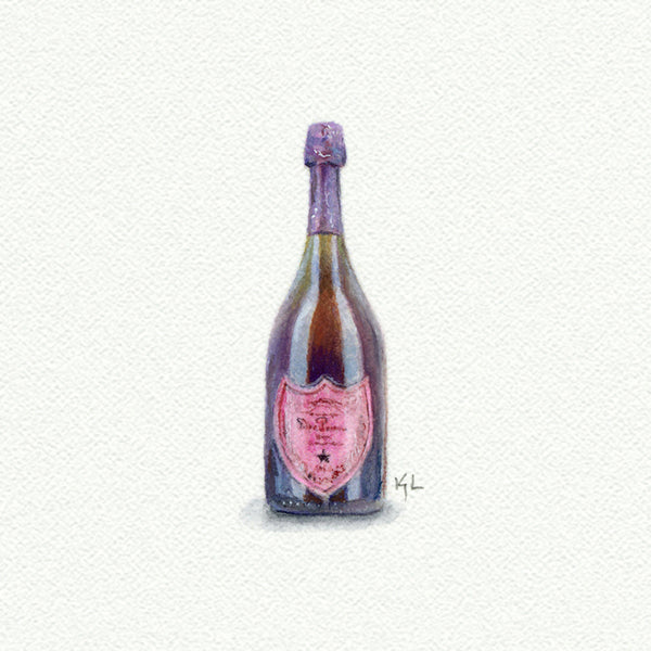 Dom Perignon Champagne Miniature watercolor reproduction by Karen Libecap