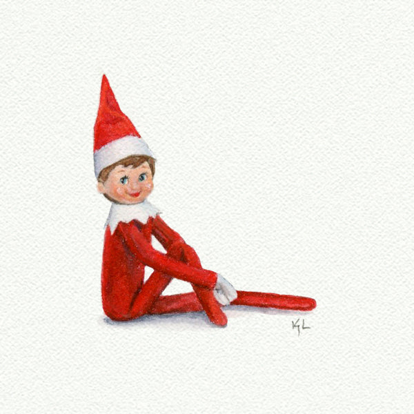 Elf on a Shelf Miniature watercolor reproduction by Karen Libecap