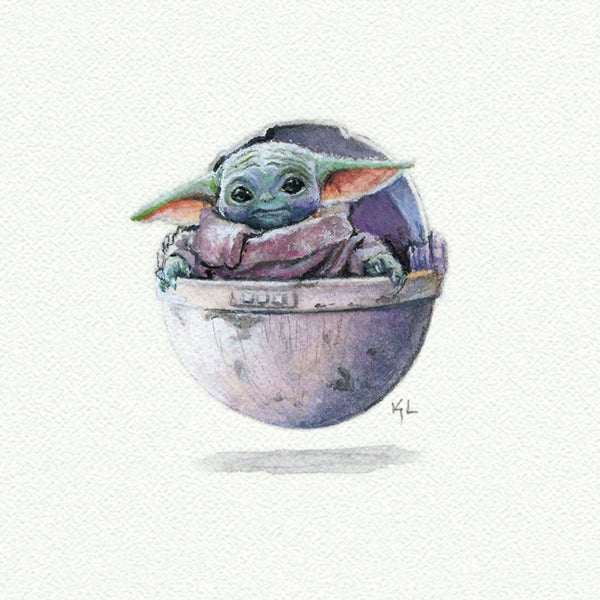 Grogu Baby Yoda 2 Miniature watercolor reproduction by Karen Libecap