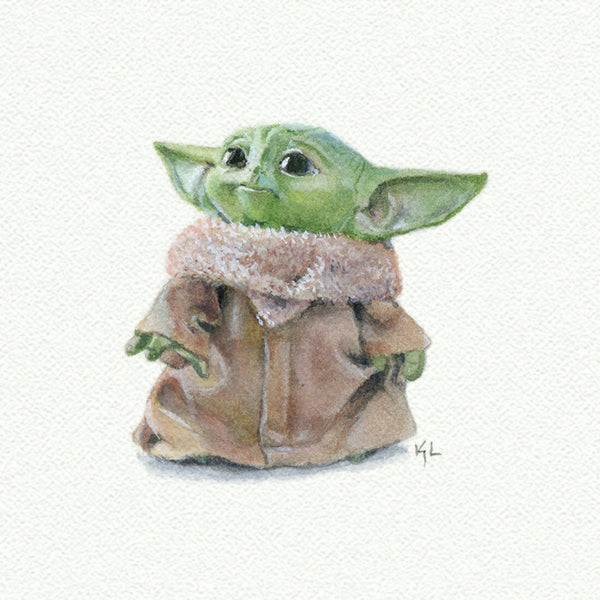 Grogu Baby Yoda Miniature watercolor reproduction by Karen Libecap