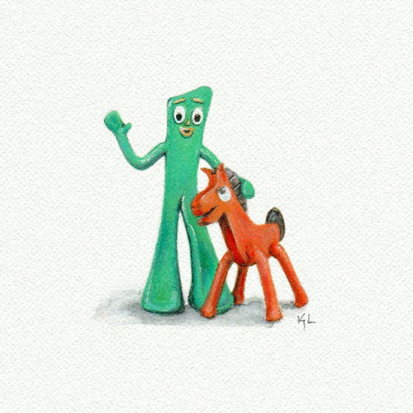 Gumby and Poke Miniature watercolor reproduction by Karen Libecap