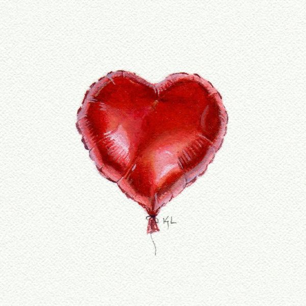 Heart Mylar Balloon Miniature watercolor reproduction by Karen Libecap