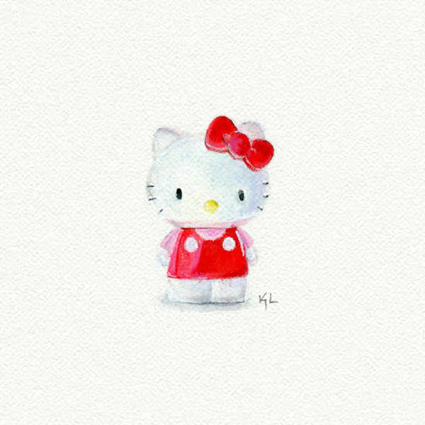 Hello Kitty Miniature watercolor reproduction by Karen Libecap