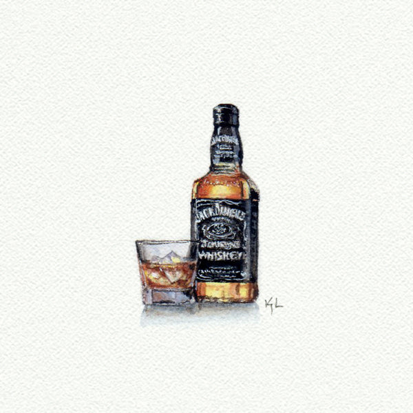 Jack Daniels Miniature watercolor reproduction by Karen Libecap