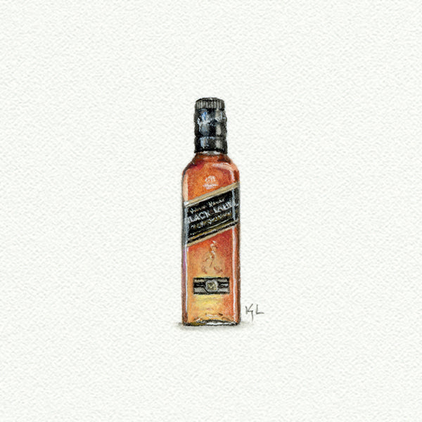 Johnny Walker Black Label Miniature watercolor reproduction by Karen Libecap