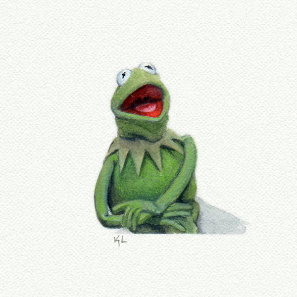 Kermit the Frog Miniature watercolor reproduction by Karen Libecap