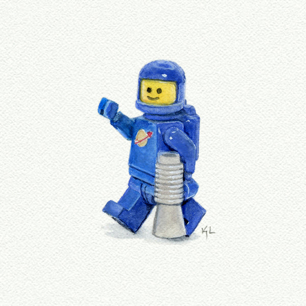 Lego Astronaut Miniature watercolor reproduction by Karen Libecap