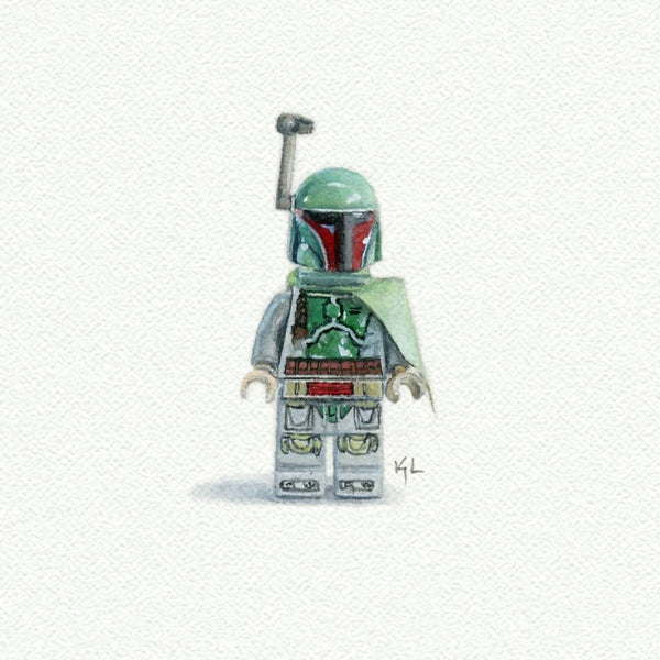 Lego Boba Fett Miniature watercolor reproduction by Karen Libecap