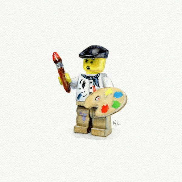 Lego Painter Miniature watercolor reproduction by Karen Libecap