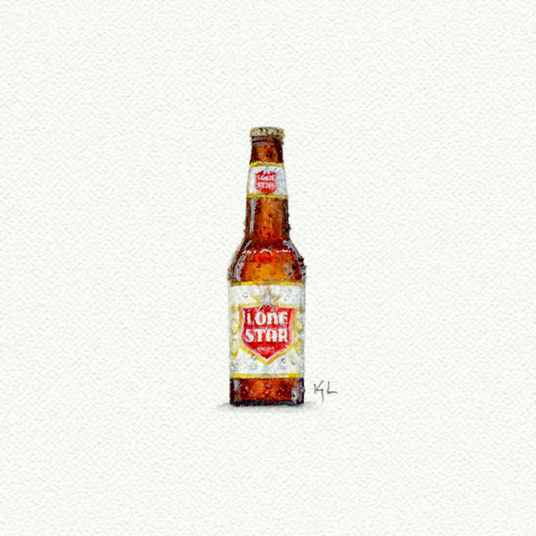 Lonestar Beer miniature watercolor reproduction by Karen Libecap