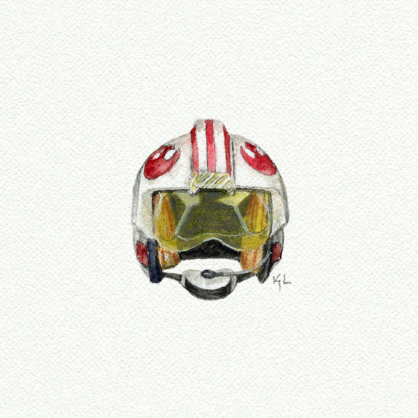 Luke Skywalker Helmet miniature watercolor reproduction by Karen Libecap