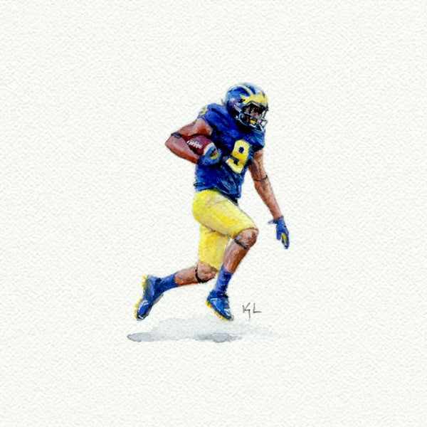 Michigan Football Player miniature watercolor reproduction by Karen Libecap