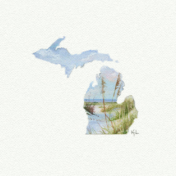 Michigan State Landscape #1 miniature watercolor reproduction by Karen Libecap