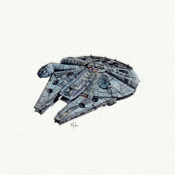 Millennium Falcon miniature watercolor reproduction by Karen Libecap