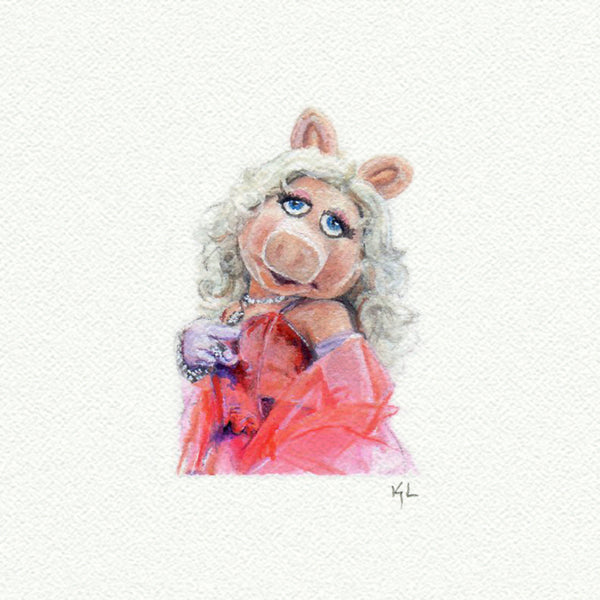 Miss Piggy miniature watercolor reproduction by Karen Libecap