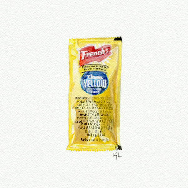 Mustard Packet miniature watercolor reproduction by Karen Libecap