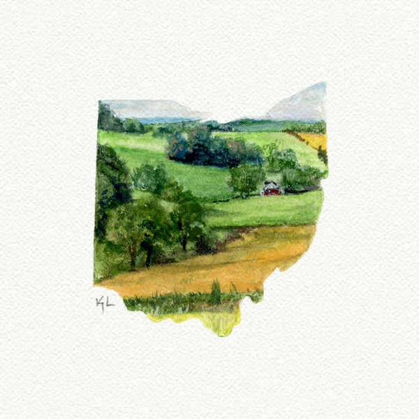 Ohio State Landscape miniature watercolor reproduction by Karen Libecap