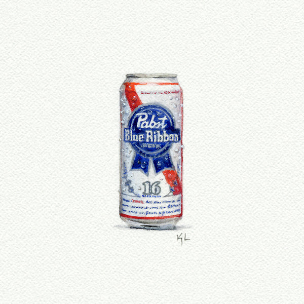 Pabst Blue Ribbon Miniature watercolor reproduction by Karen Libecap