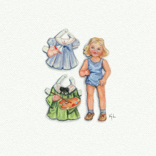 Paper Doll Miniature watercolor reproduction by Karen Libecap