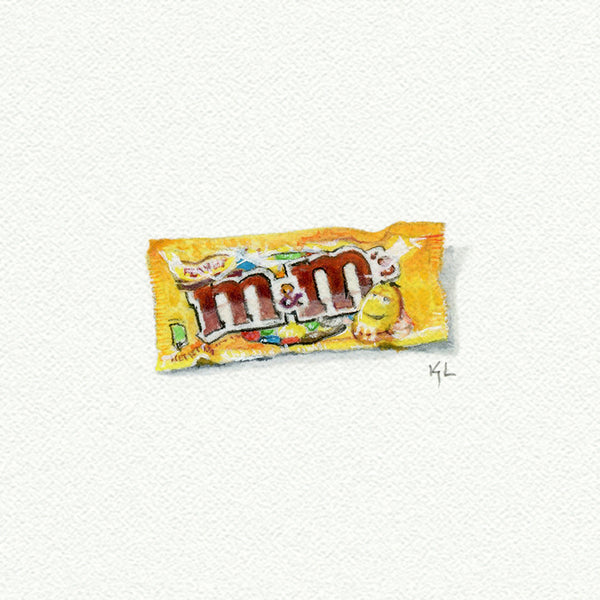 Peanut M&Ms miniature watercolor reproduction by Karen Libecap