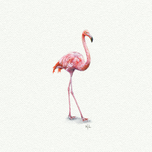 Pink Flamingo miniature watercolor reproduction by Karen Libecap