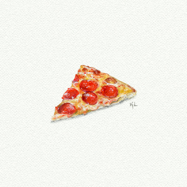 Pizza miniature watercolor reproduction by Karen Libecap