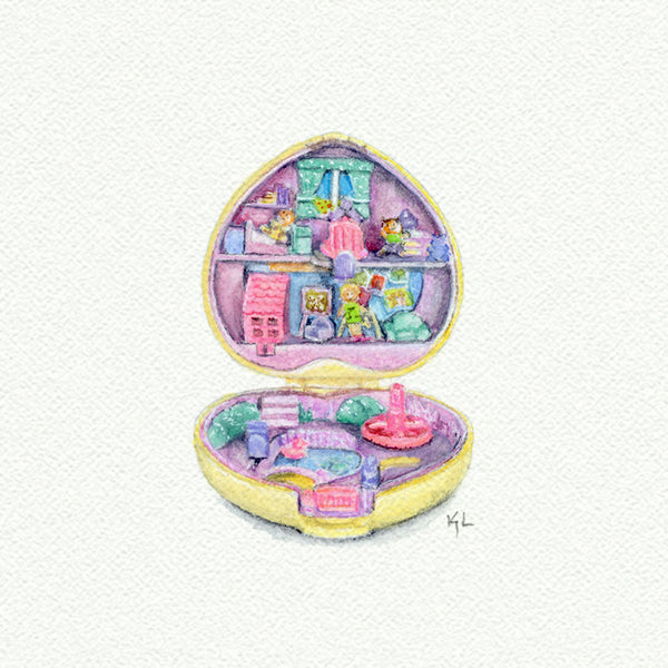 Polly Pocket miniature watercolor reproduction by Karen Libecap