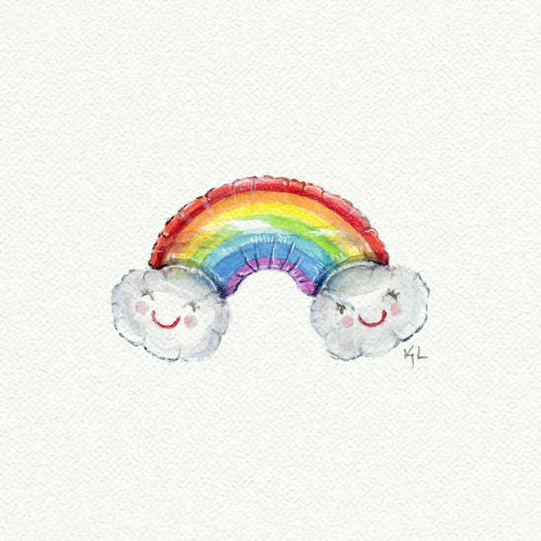 Rainbow Mylar Balloon miniature watercolor reproduction by Karen Libecap