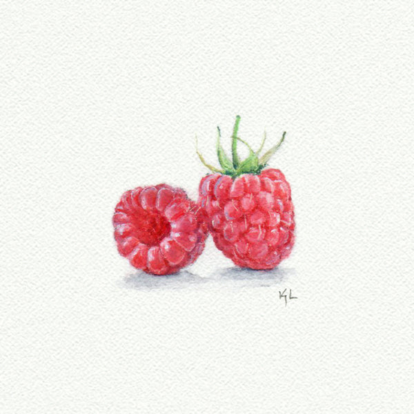 Raspberries miniature watercolor reproduction by Karen Libecap