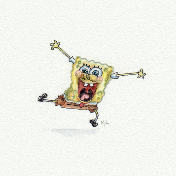 SpongeBob Miniature watercolor reproduction by Karen Libecap