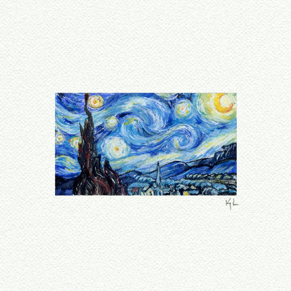 Starry Night Miniature watercolor reproduction by Karen Libecap