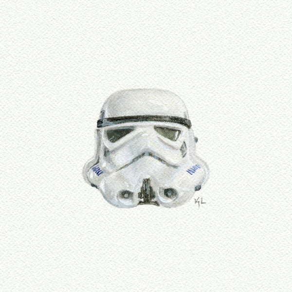 Stormtrooper Helmet Miniature watercolor reproduction by Karen Libecap