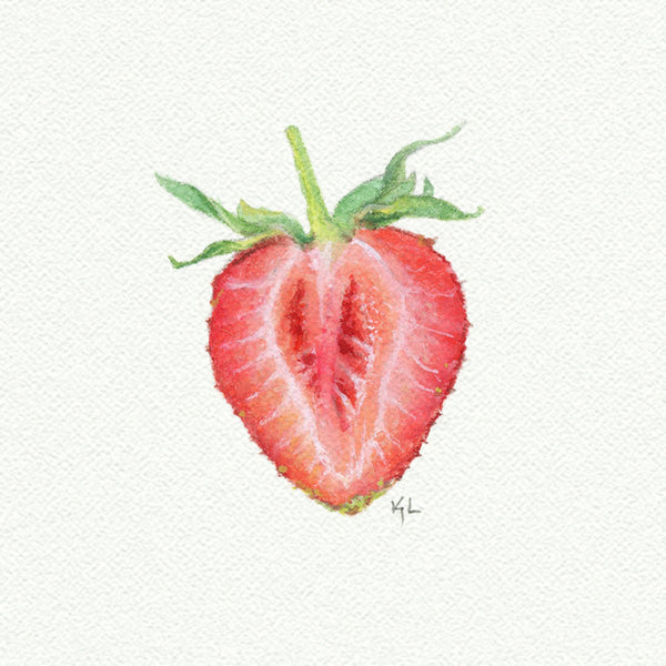 Strawberry Half Miniature watercolor reproduction by Karen Libecap