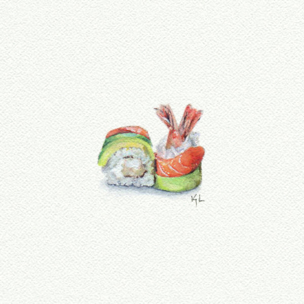 Sushi Miniature watercolor reproduction by Karen Libecap