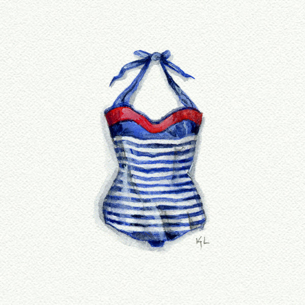 Swimsuit Miniature watercolor reproduction by Karen Libecap